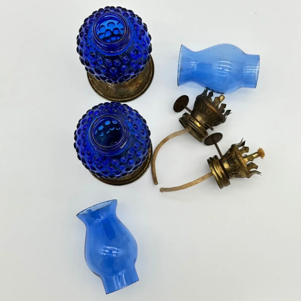 Vintage Miniature Kerosene Oil Lamps Pair 5.5